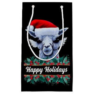Llama With Santa Hat Small Gift Bag
