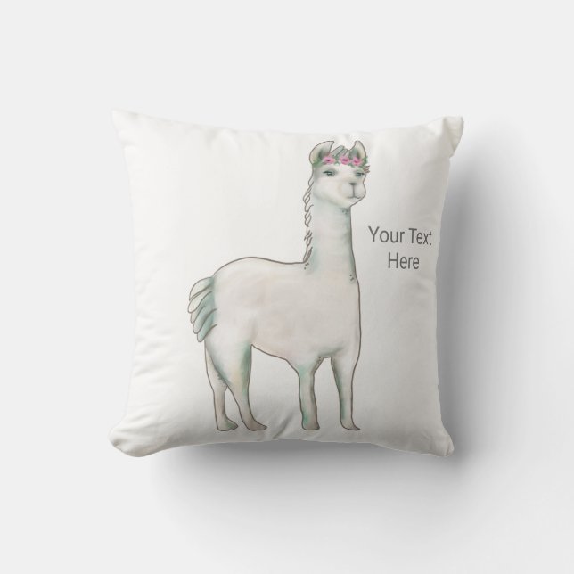 Llama with three mini pink roses crown tiara. throw pillow (Front)