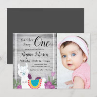 Llama Wooden One Photo 1st Birthday Girly Floral