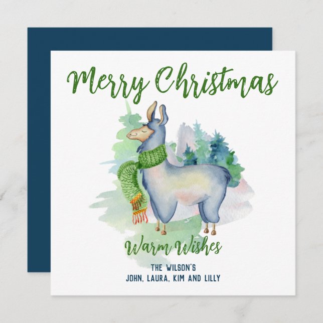 Llama Wreath Watercolor Merry Christmas Custom  Card (Front/Back)