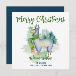 Llama Wreath Watercolor Merry Christmas Custom  Card