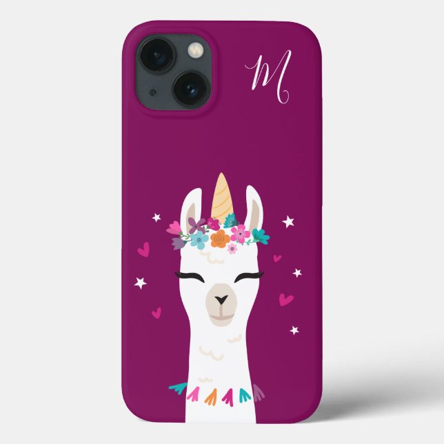 Llamacorn | Kawaii Cartoon Unicorn Llama Monogram Case-Mate iPhone Case (Back)