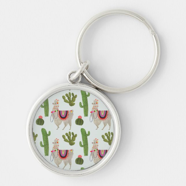 Llamarama Collection | Cactus & Llama Pattern Keychain (Front)
