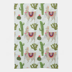 Llamarama Collection   Cactus & Llama Pattern Kitchen Towel