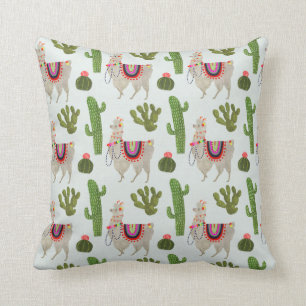 Llamarama Collection   Cactus & Llama Pattern Throw Pillow