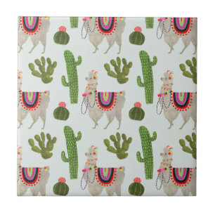 Llamarama Collection   Cactus & Llama Pattern Tile