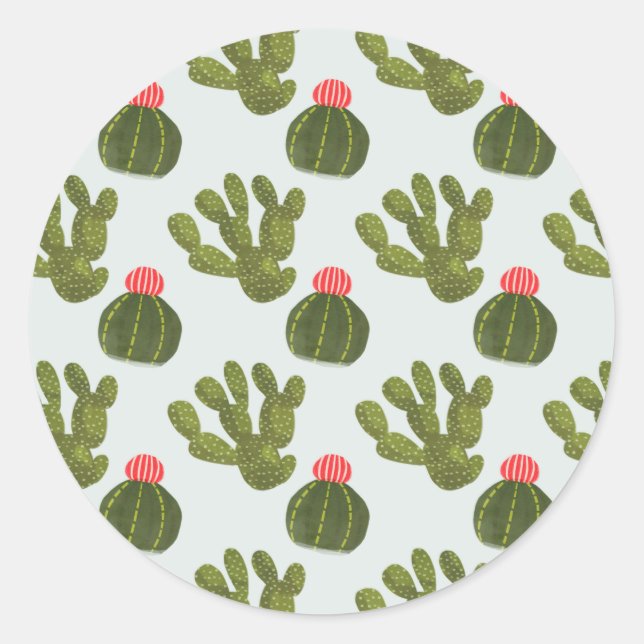 Llamarama Collection | Cute Cactus Pattern Classic Round Sticker (Front)