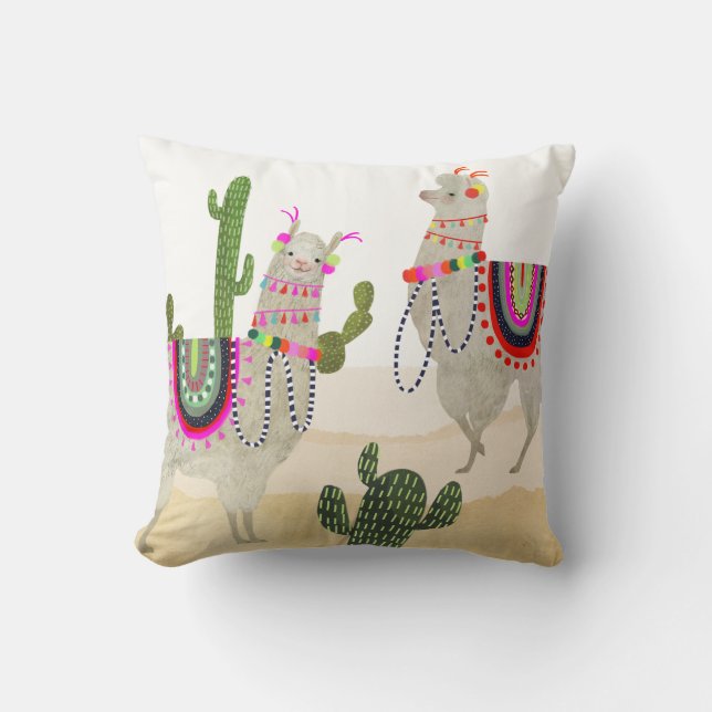 Llamarama Collection | Cute Lllamas Throw Pillow (Front)