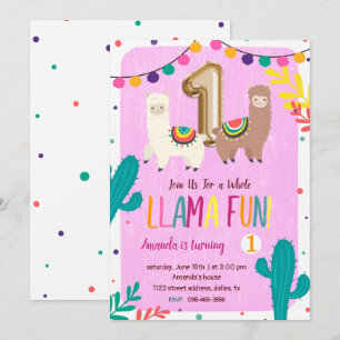 Llamas 1er anniversaire Invitation