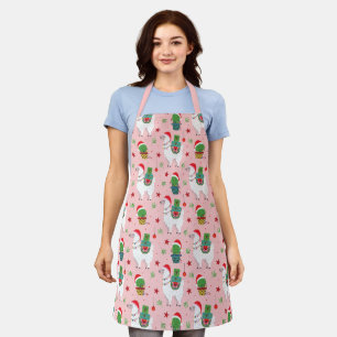 Llamas and Cacti Christmas Pattern Apron
