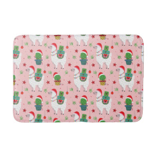 Llamas and Cacti Christmas Pattern Bath Mat