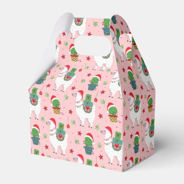 Llamas and Cacti Christmas Pattern Favor Box (Front Side)