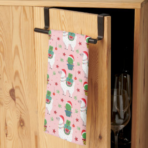 Llamas and Cacti Christmas Pattern Kitchen Towel