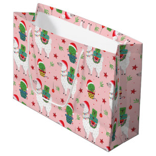 Llamas and Cacti Christmas Pattern Large Gift Bag
