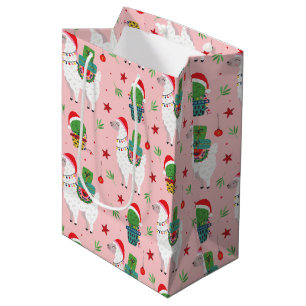 Llamas and Cacti Christmas Pattern Medium Gift Bag