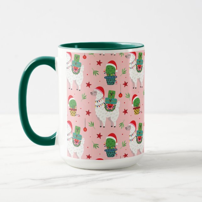 Llamas and Cacti Christmas Pattern Mug (Left)