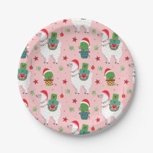 Llamas and Cacti Christmas Pattern Paper Plate