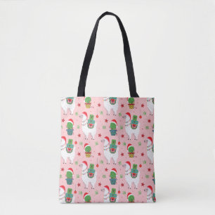 Llamas and Cacti Christmas Pattern Tote Bag