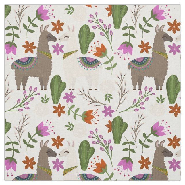 Llamas and Cactus Fabric (Swatch)