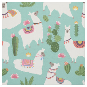 Llamas and Cactus Fabric