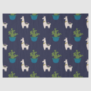 Llamas and Cactus on Navy Decoupage Tissue Paper