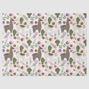 Llamas and Cactus on White Decoupage Tissue Paper