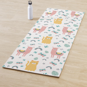Llamas Cats Alapaca Green Animals Boho Yoga Mat