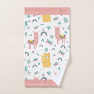 Llamas Cats Alapaca Pink Trim Animals Boho Yoga Hand Towel