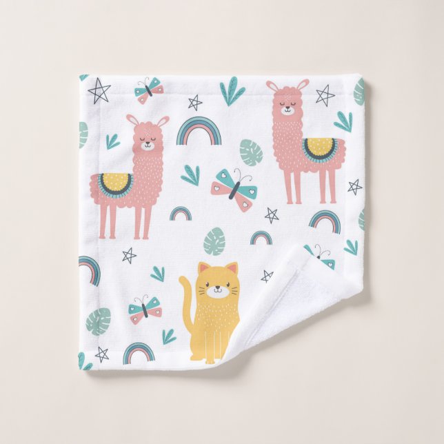 Llamas Chats Alapaca Pink Trim Animaux Boho (Gant de toilette)