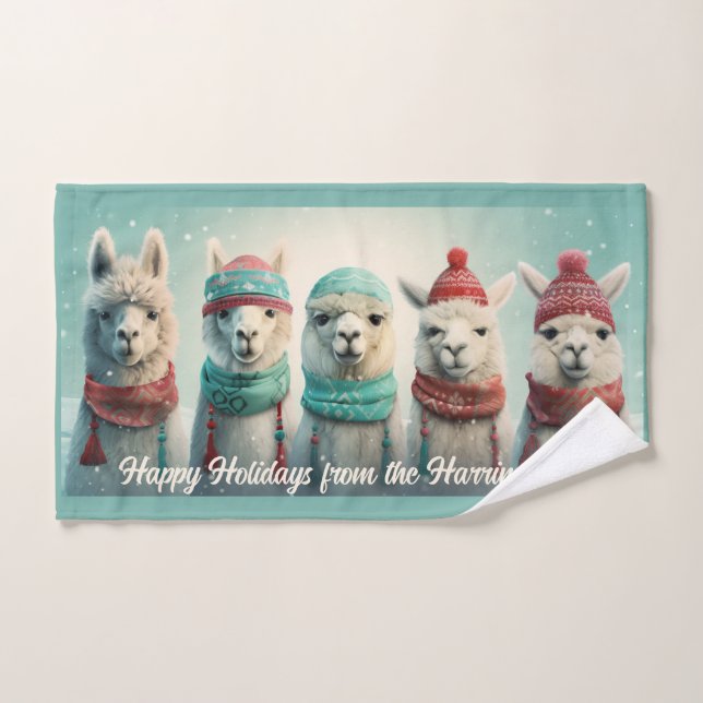 Llamas d'hiver de texte personnalisé (Serviette à main)