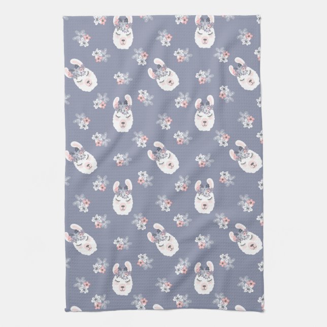 Llamas & Flowers Pattern Kitchen Towel (Vertical)