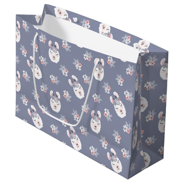 Llamas & Flowers Pattern Large Gift Bag (Front Angled)