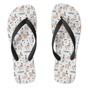 Llamas In Hats & Scarves Skiing Pattern Flip Flops