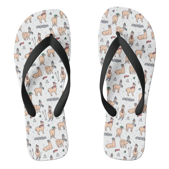 Llamas In Hats & Scarves Skiing Pattern Flip Flops (Footbed)