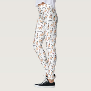 Llamas In Hats & Scarves Skiing Pattern Leggings