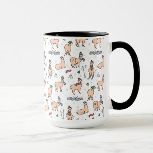Llamas In Hats & Scarves Skiing Pattern Mug