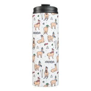 Llamas In Hats & Scarves Skiing Pattern Thermal Tumbler