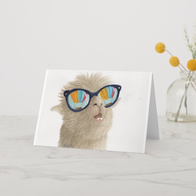 Llamas in Shades : août Cartes de voeux A5 (Recto)