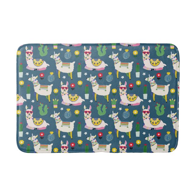 Llamas In Sunglasses Pattern Bath Mat (Front)