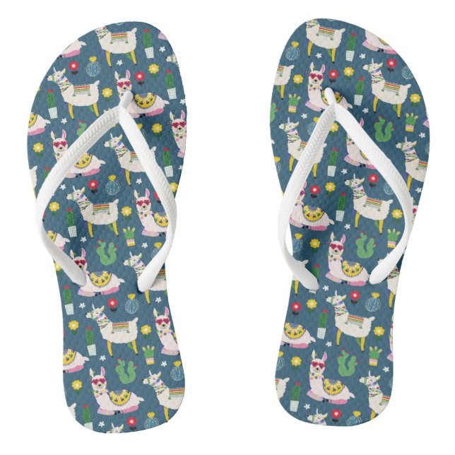 Llamas In Sunglasses Pattern Flip Flops (Footbed)