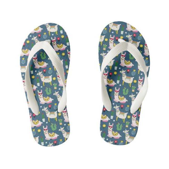 Llamas In Sunglasses Pattern Kid's Flip Flops (Footbed)