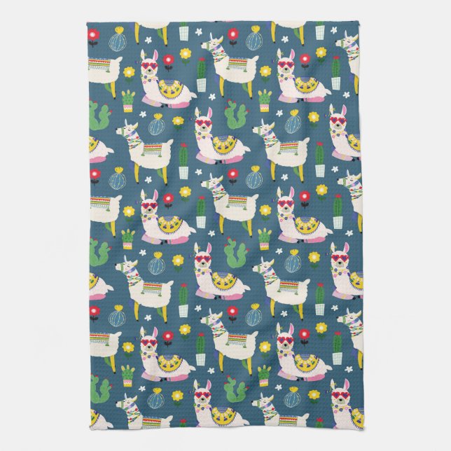 Llamas In Sunglasses Pattern Kitchen Towel (Vertical)