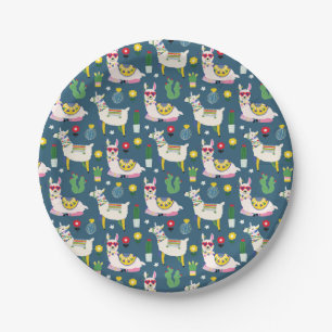 Llamas In Sunglasses Pattern Paper Plate