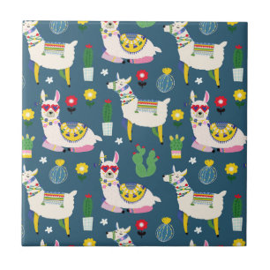 Llamas In Sunglasses Pattern Tile