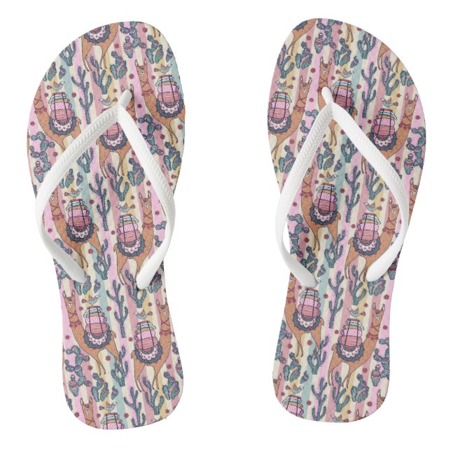 Llamas On Stripes Pattern Flip Flops (Footbed)
