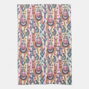 Llamas On Stripes Pattern Kitchen Towel
