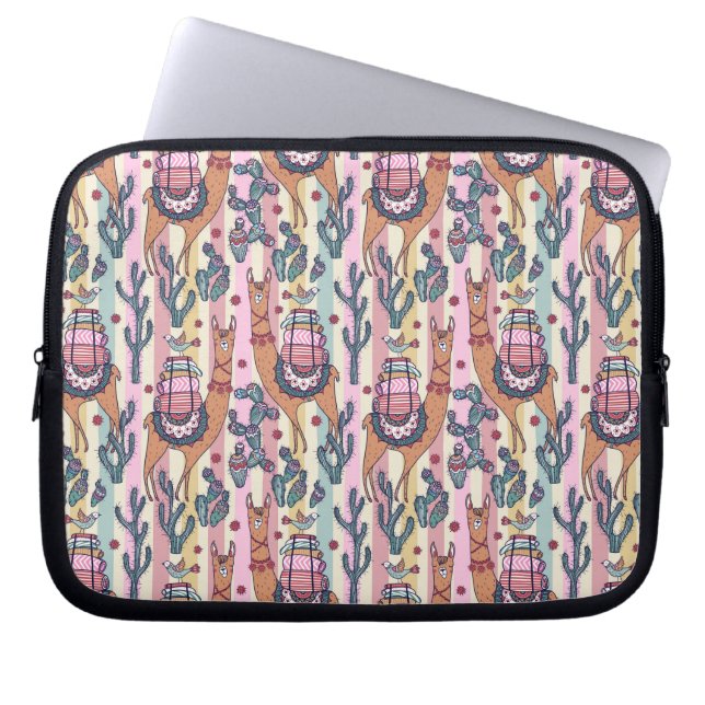 Llamas On Stripes Pattern Laptop Sleeve (Front)