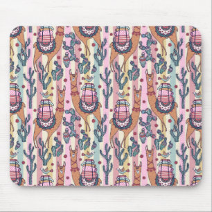 Llamas On Stripes Pattern Mouse Pad