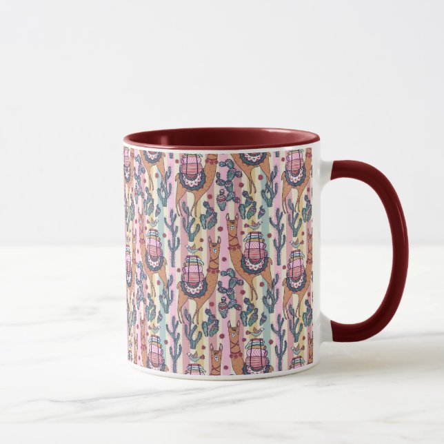 Llamas On Stripes Pattern Mug (Right)