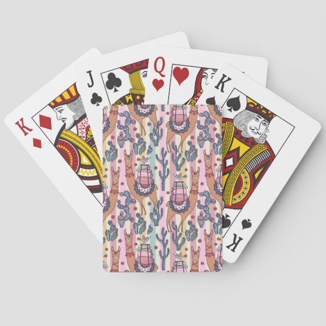 Llamas On Stripes Pattern Playing Cards (Back)